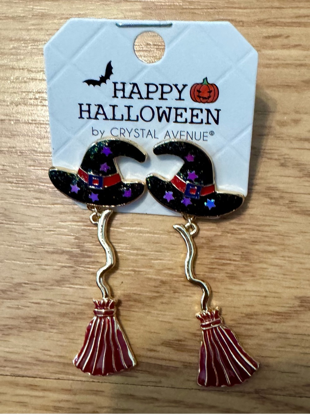 Halloween Witch Hat and Broom Dangle Earrings - Black & Red